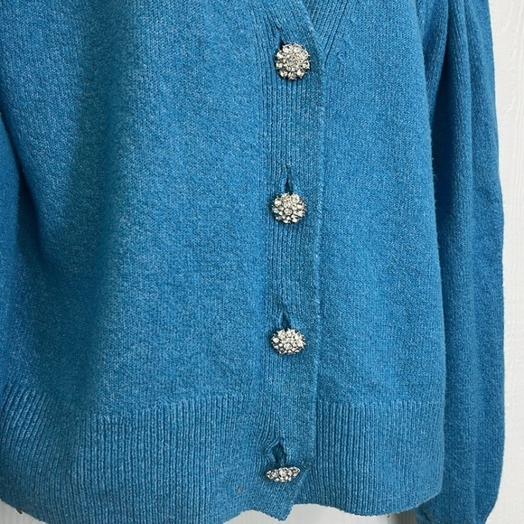 Loft - Blue Jewel Rhinestone Button Up Long Sleeve Cardigan Size Medium - Picture 5 of 11